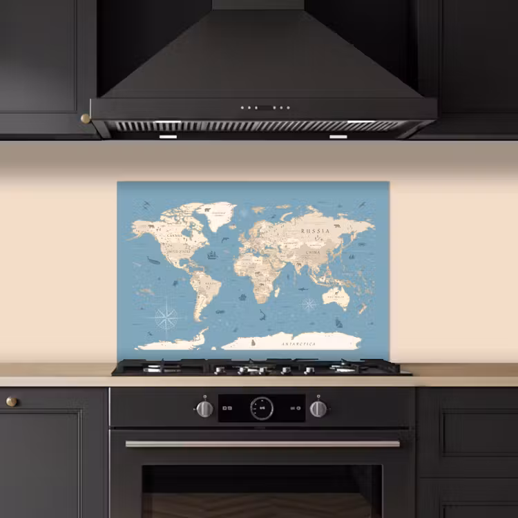 Wereldkaart - Oceaan - Realistisch - Blauw keuken achterwand spatscherm klein -sfeer1