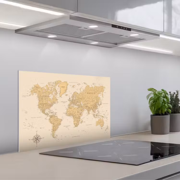 Wereldkaart - Realistisch - Beige keuken achterwand spatscherm klein -3d_schuin