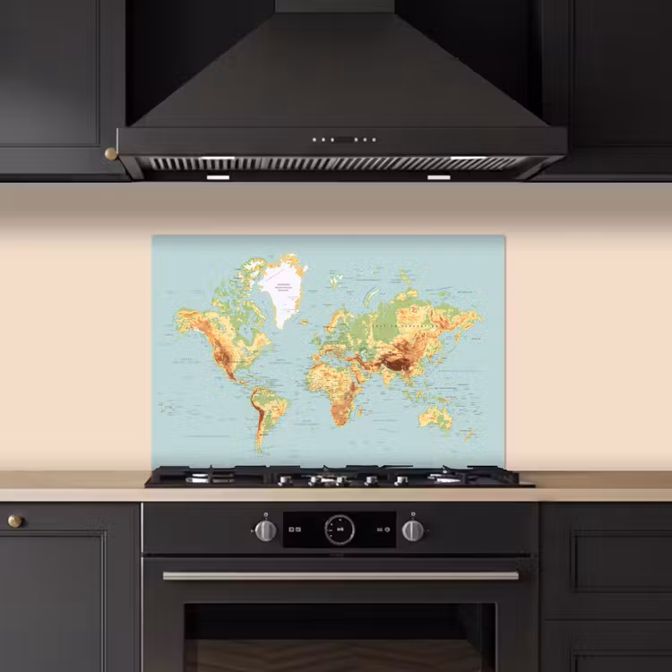 Wereldkaart - Realistisch - Blauw keuken achterwand spatscherm klein -sfeer1