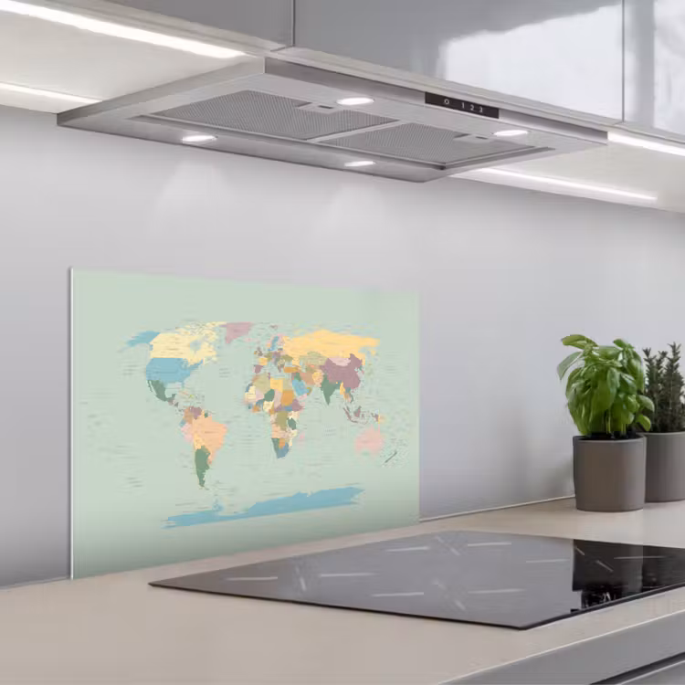Wereldkaart - Realistisch - Kaart keuken achterwand spatscherm klein -3d_schuin