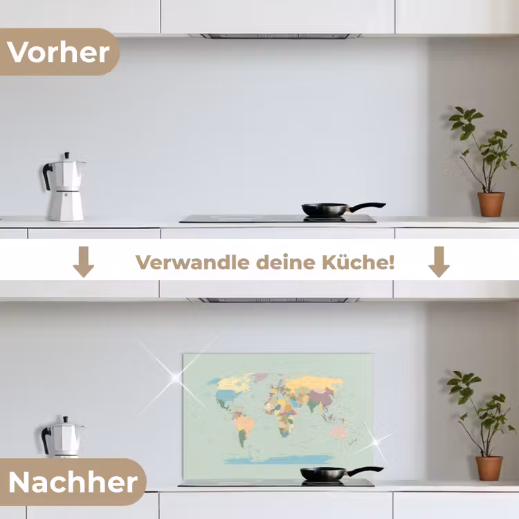 Wereldkaart - Realistisch - Kaart keuken achterwand spatscherm klein -voor_na_DE