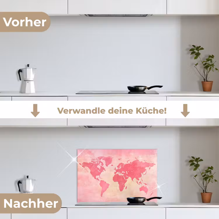 Wereldkaart - Roze - Vaag keuken achterwand spatscherm klein -voor_na_DE