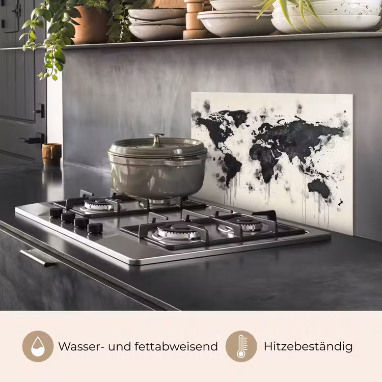Wereldkaart - Zwart - Inkt keuken achterwand spatscherm klein -usp_DE