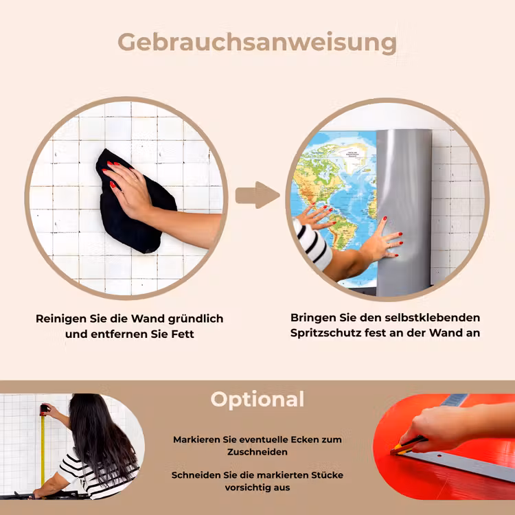 Wereldkaart - Staatkundig - Blauw - Aarde - Educatief keuken achterwand spatscherm klein -gebruiksaanwijzing_DE