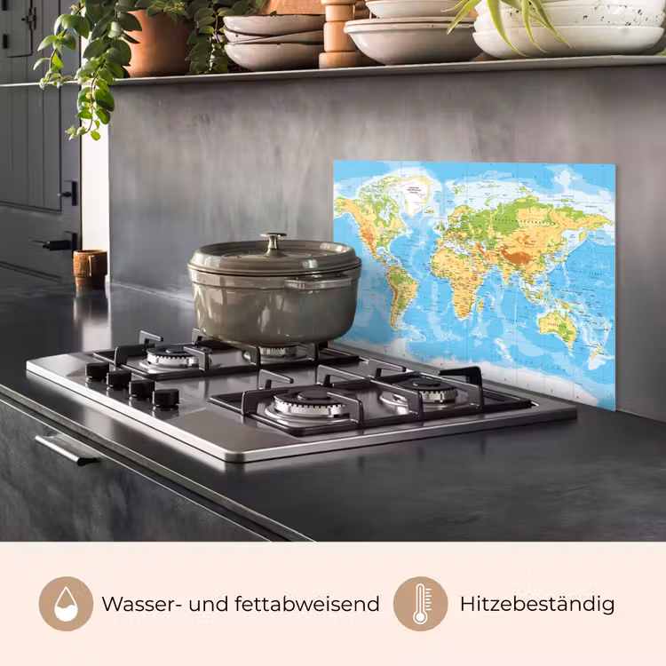 Wereldkaart - Staatkundig - Blauw - Aarde - Educatief keuken achterwand spatscherm klein -usp_DE
