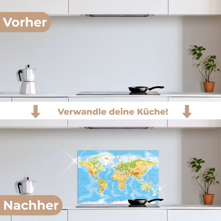 Wereldkaart - Staatkundig - Blauw - Aarde - Educatief keuken achterwand spatscherm klein -voor_na_DE