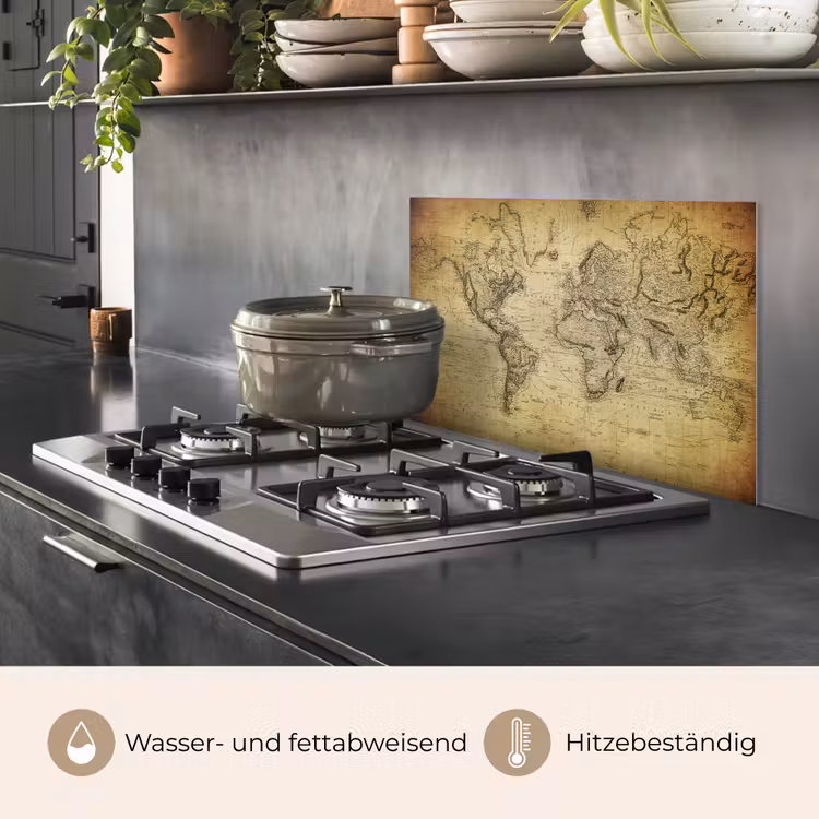 Wereldkaart - Vintage - Antiek - Bruin - Papier keuken achterwand spatscherm klein -usp_DE