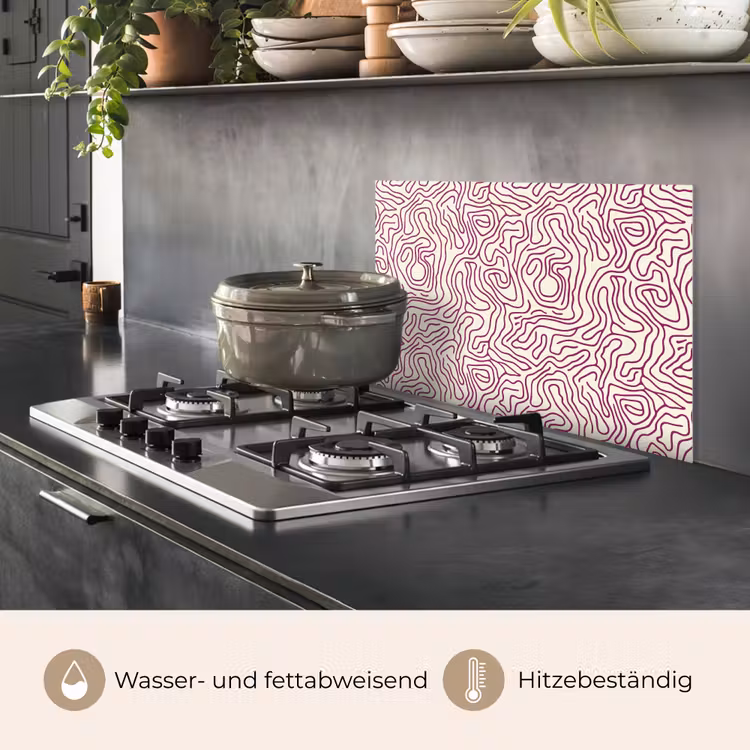 Kronkelende lijn - Magenta - Crème keuken achterwand spatscherm klein 900 -usp_DE