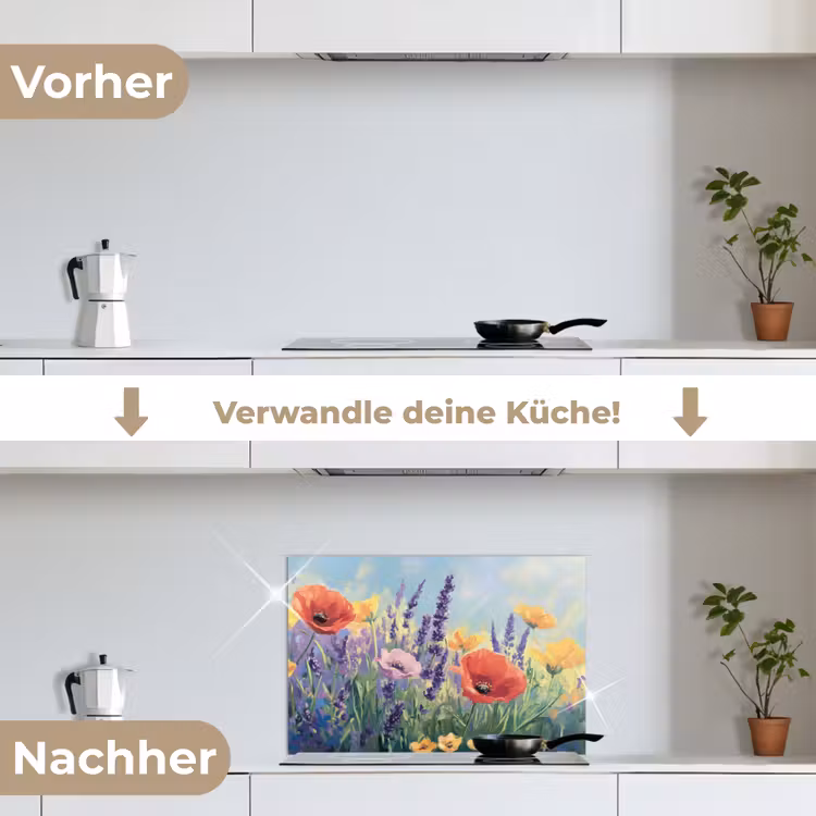 Weide - Bloemen - Kleurrijk keuken achterwand spatscherm klein -voor_na_DE