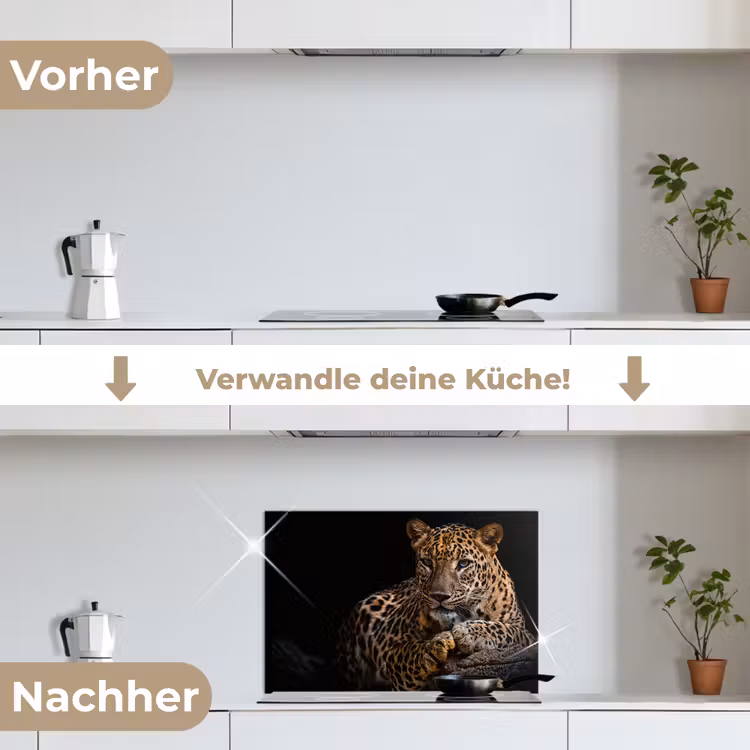 Wilde dieren - Panter - Portret - Zwart - Dieren keuken achterwand spatscherm klein -voor_na_DE