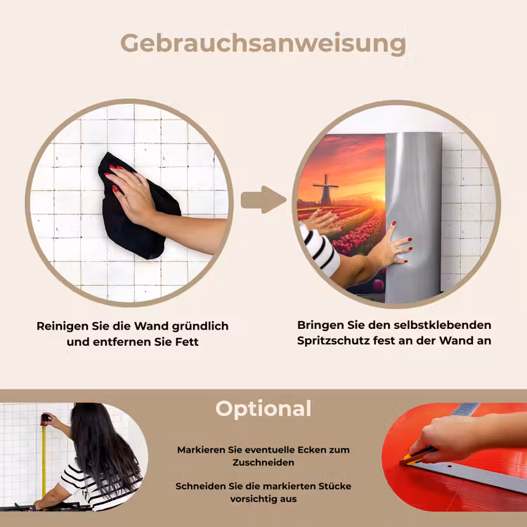 Windmolen - Zonsondergang - Landschap keuken achterwand spatscherm klein -gebruiksaanwijzing_DE