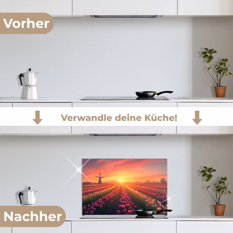 Windmolen - Zonsondergang - Landschap keuken achterwand spatscherm klein -voor_na_DE
