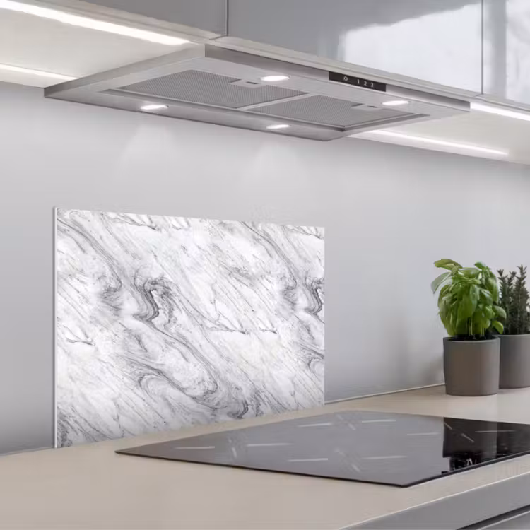 Wervelende - Grijsstructuur - Marmer - Wit keuken achterwand spatscherm klein 900 -3d_schuin
