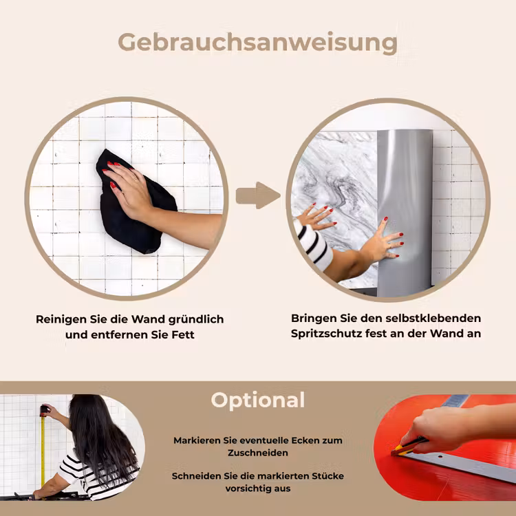 Wervelende - Grijsstructuur - Marmer - Wit keuken achterwand spatscherm klein 900 -gebruiksaanwijzing_DE