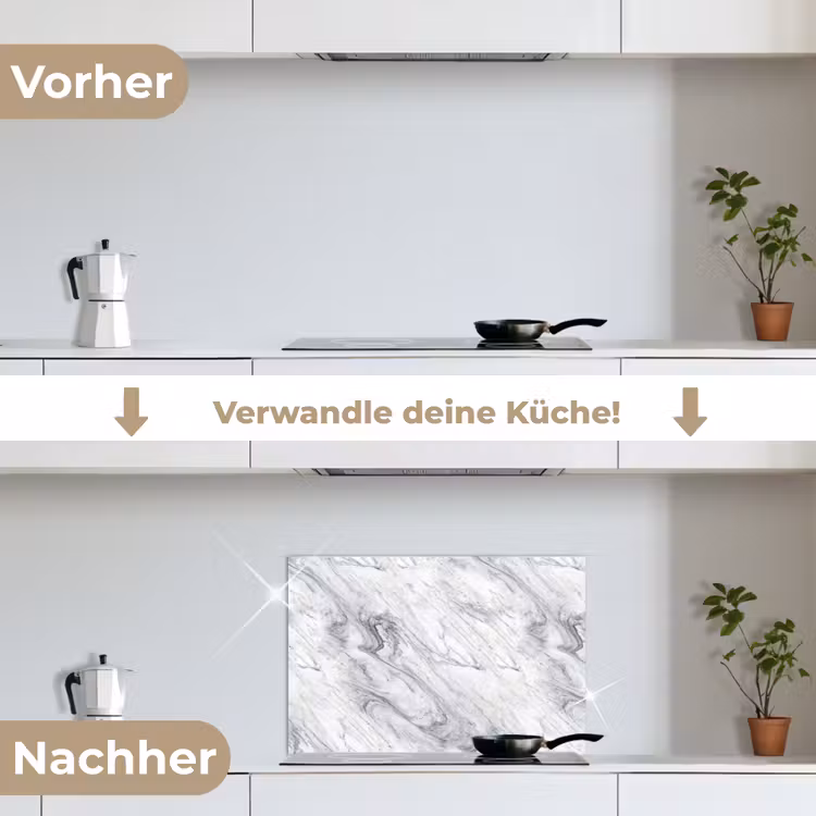 Wervelende - Grijsstructuur - Marmer - Wit keuken achterwand spatscherm klein 900 -voor_na_DE