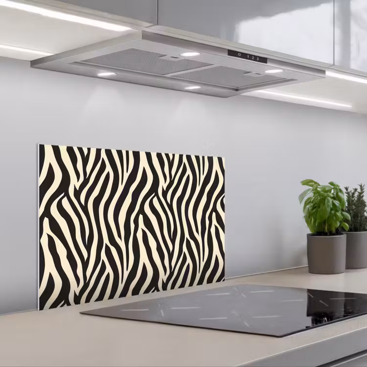 Zebra - Print - Klassiek - Zwart keuken achterwand spatscherm klein 900 -3d_schuin
