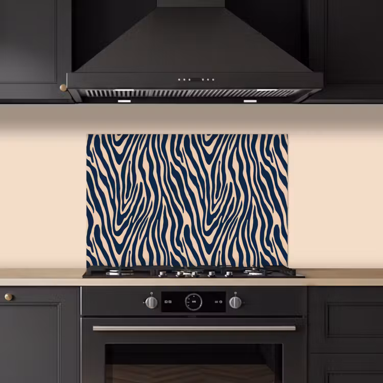 Zebra - Patroon - Blauw - Beige keuken achterwand spatscherm klein 900 -sfeer1