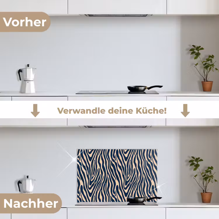 Zebra - Patroon - Blauw - Beige keuken achterwand spatscherm klein 900 -voor_na_DE