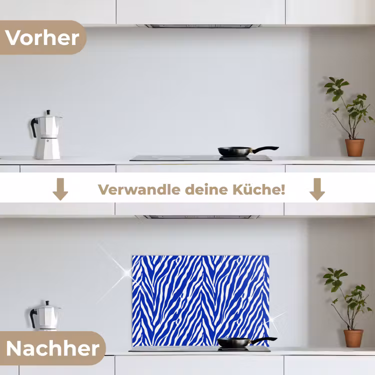 Zebra - Patroon - Kobalt - Blauw keuken achterwand spatscherm klein 900 -voor_na_DE