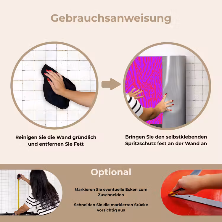 Zebra - Neon - Roze - Paars keuken achterwand spatscherm klein 900 -gebruiksaanwijzing_DE