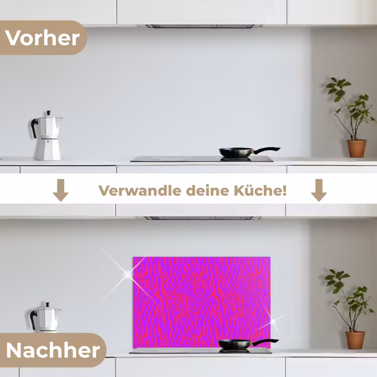 Zebra - Neon - Roze - Paars keuken achterwand spatscherm klein 900 -voor_na_DE