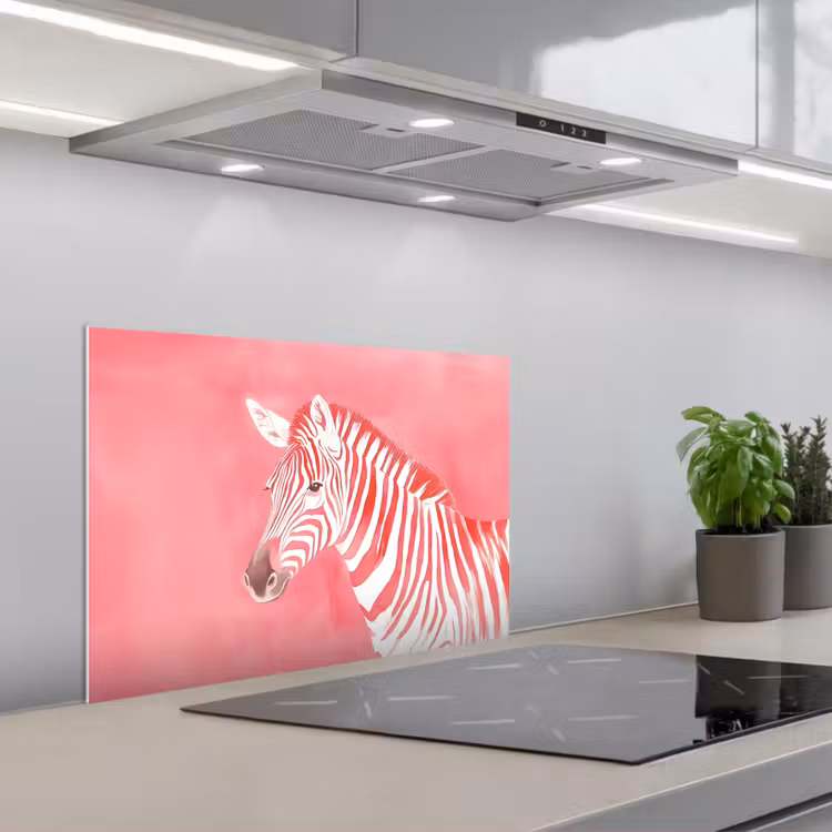 Zebra - Pink - Verf keuken achterwand spatscherm klein -3d_schuin