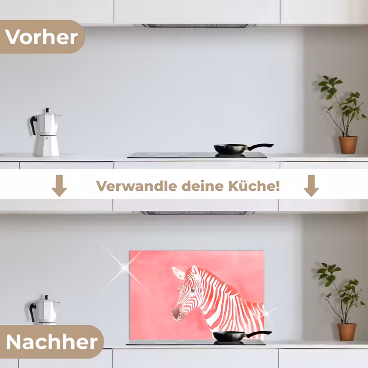 Zebra - Pink - Verf keuken achterwand spatscherm klein -voor_na_DE