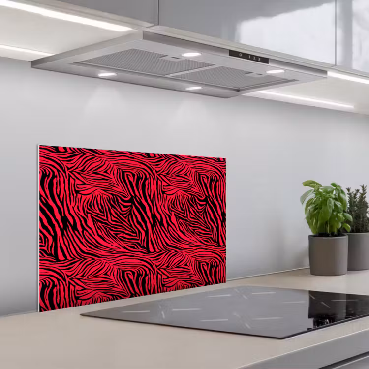 Zebra - Zwart - Roze - Neon keuken achterwand spatscherm klein 900 -3d_schuin