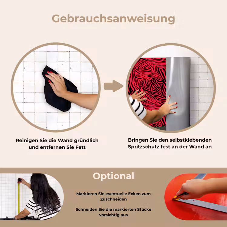 Zebra - Zwart - Roze - Neon keuken achterwand spatscherm klein 900 -gebruiksaanwijzing_DE
