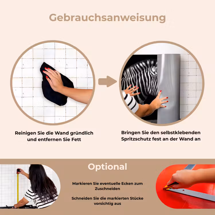 Zebra - Zwart - Wit - Portret - Dieren keuken achterwand spatscherm klein -gebruiksaanwijzing_DE