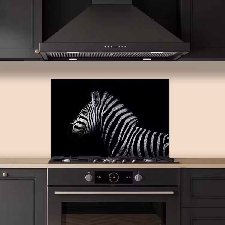 Zebra - Dier - Zwart keuken achterwand spatscherm klein -sfeer1