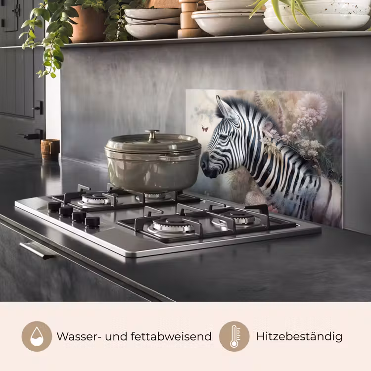 Zebra - Wilde dieren - Vlinder - Bloemen keuken achterwand spatscherm klein -usp_DE