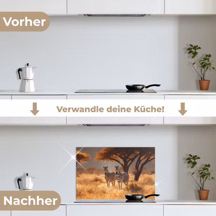 Zebra's - Savannelandschap - Gras keuken achterwand spatscherm klein -voor_na_DE