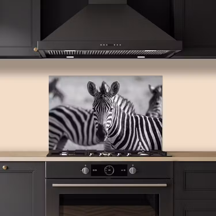 Zebra's - Zwart - Wit keuken achterwand spatscherm klein -sfeer1