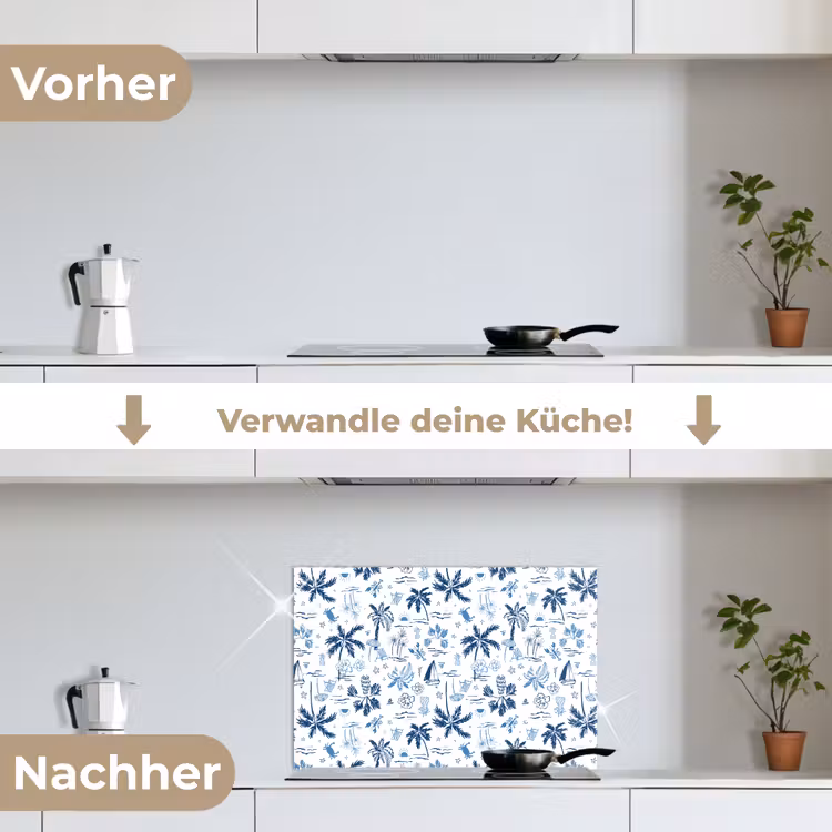 Zee - Strand - Blauw - Wit keuken achterwand spatscherm klein 900 -voor_na_DE