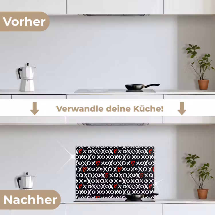 Tekens - Wit - Zwart keuken achterwand spatscherm klein 900 -voor_na_DE