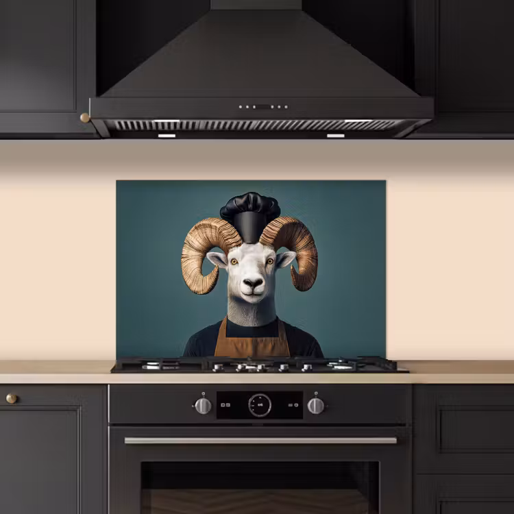 Geit - Hoorns - Kokskleding keuken achterwand spatscherm klein -sfeer1