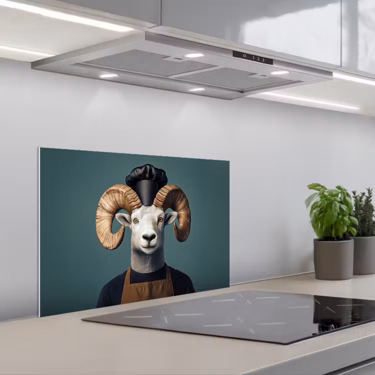 Geit - Hoorns - Kokskleding keuken achterwand spatscherm klein -3d_schuin