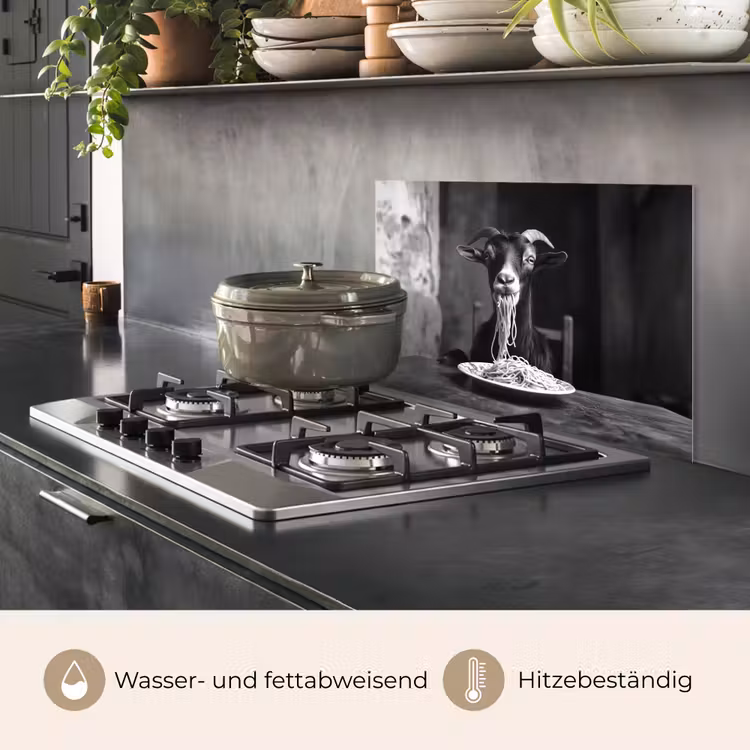 Geit - Bord - Spaghetti - Zwart Wit keuken achterwand spatscherm klein -usp_DE