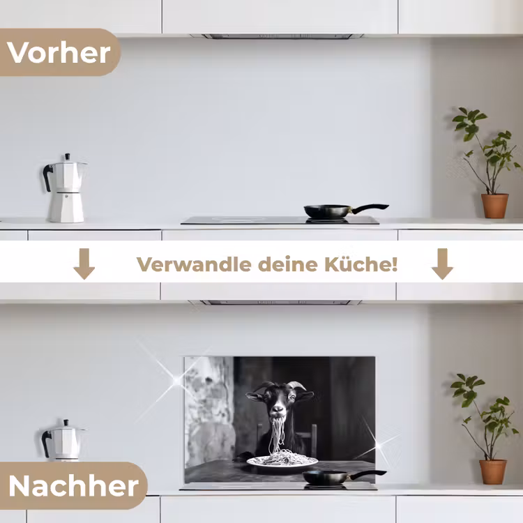 Geit - Bord - Spaghetti - Zwart Wit keuken achterwand spatscherm klein -voor_na_DE