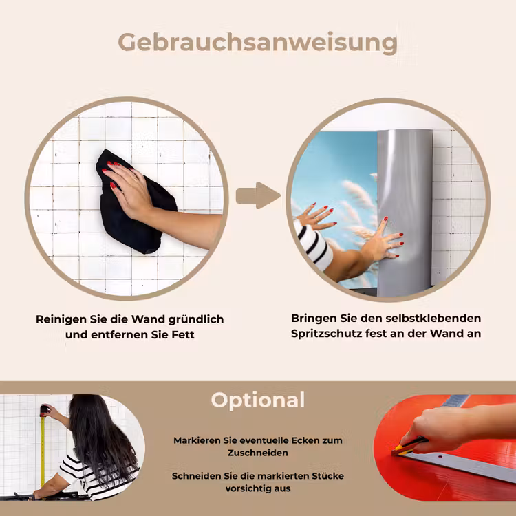 Siergras - Wind - Lichtbruin keuken achterwand spatscherm klein -gebruiksaanwijzing_DE