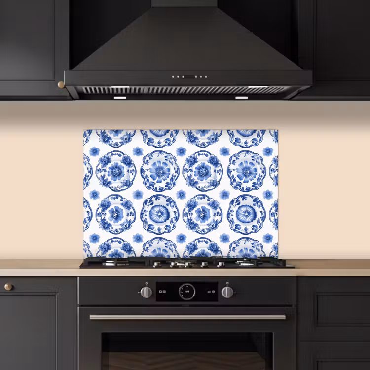 Sierborden - Bloemen - Blauw keuken achterwand spatscherm klein 900 -sfeer1