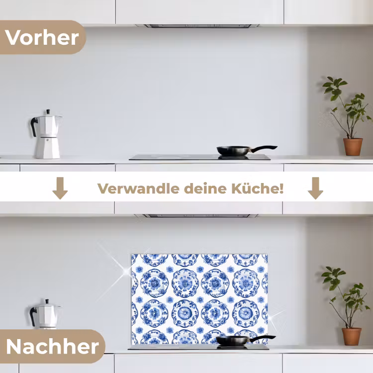 Sierborden - Bloemen - Blauw keuken achterwand spatscherm klein 900 -voor_na_DE