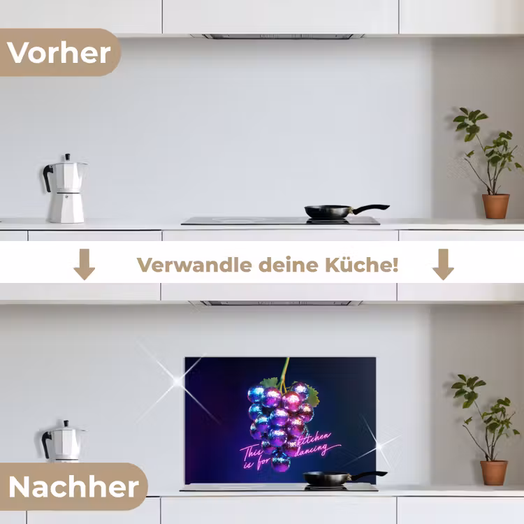 Quote - Neon - Disco - Druiven keuken achterwand spatscherm klein -voor_na_DE
