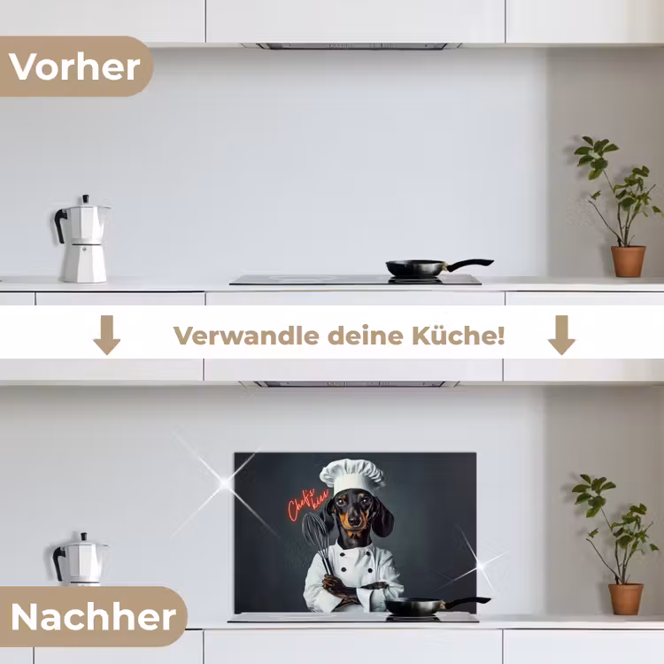Quote - Neon - Hond - Kokskleding keuken achterwand spatscherm klein -voor_na_DE