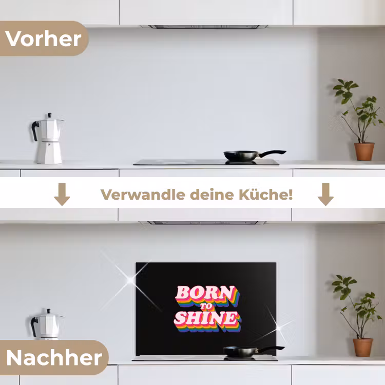 Quote - Regenboog - Roze - Zwart keuken achterwand spatscherm klein -voor_na_DE