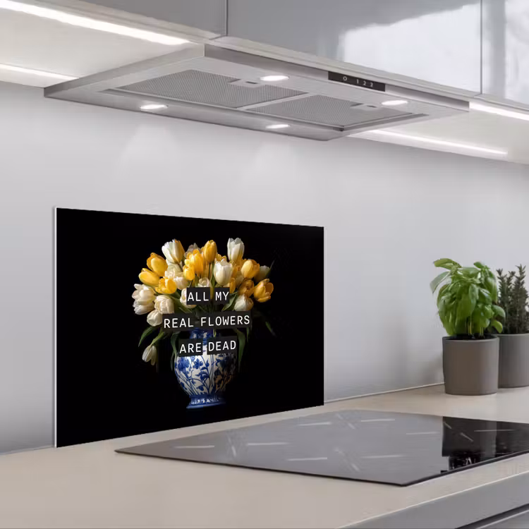 Quotes - Bloem - Tulp - Geel keuken achterwand spatscherm klein -3d_schuin