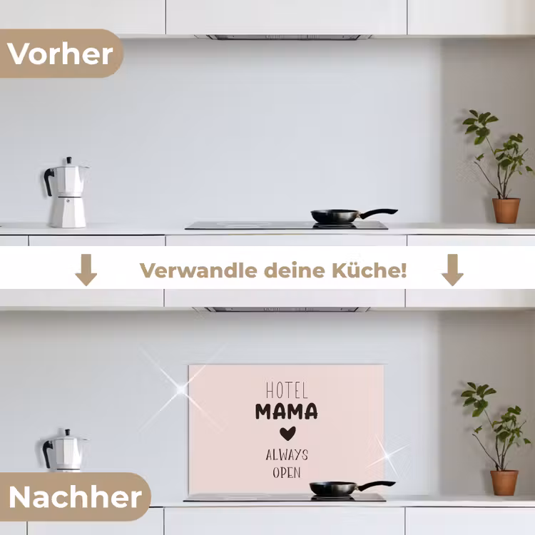 Quotes - Spreuken - Hotel mama always open - Mama keuken achterwand spatscherm klein -voor_na_DE