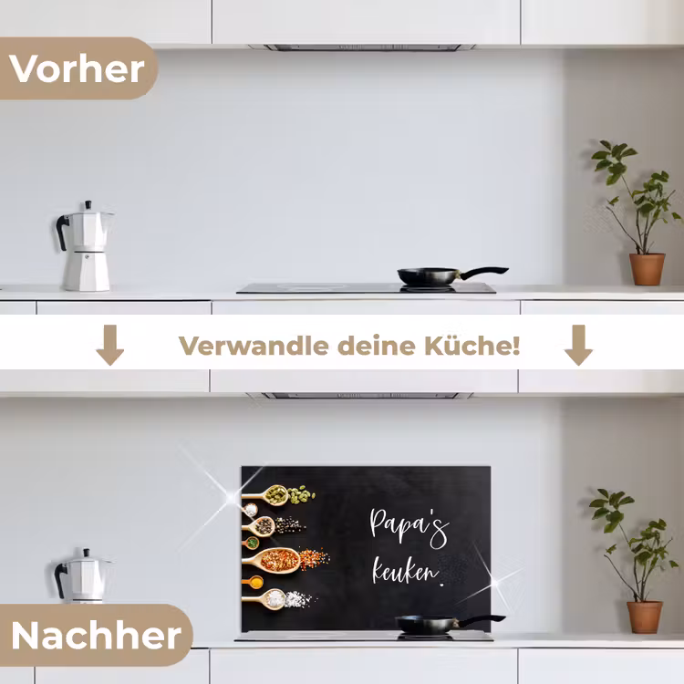 Quotes - Spreuken - Keuken - Papa's keuken - Papa keuken achterwand spatscherm klein -voor_na_DE