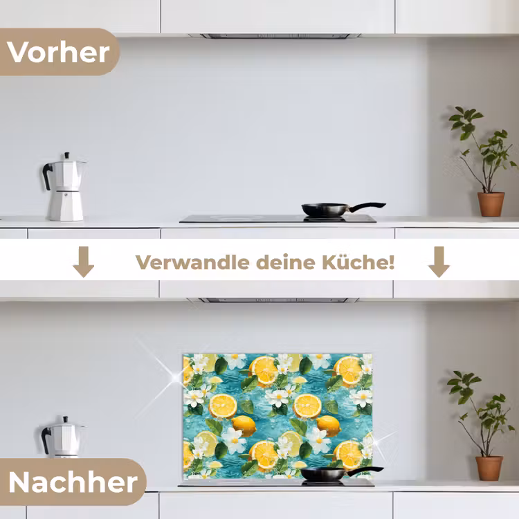 Citroen - Bloemen - Bruisend - Water keuken achterwand spatscherm klein 900 -voor_na_DE